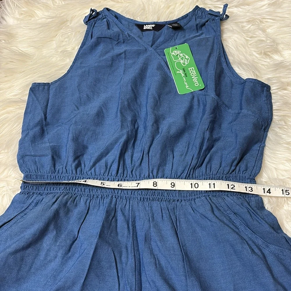 NWT Lands End Girls Youth Size L 10-12 Plus Size Chambray Cinch Waist Romper